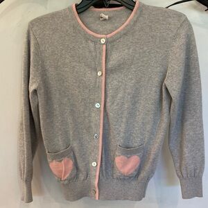 Kids Nation Gray Cardigan with Pink Heart Pockets. Size 7-8